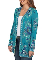 Ruby Rd. Soft Knit Vintage Floral Long Sleeve Open-Front Cardigan Sweater
