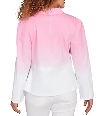 Ruby Rd. Soft Ombre Wash Point Collar Long Sleeve Peplum Denim Jacket