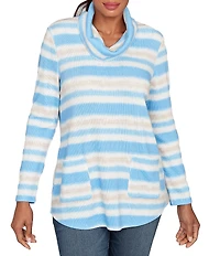 Ruby Rd. Soft Ribbed Knit Stripe Draped Cowl Neck Long Sleeve Top