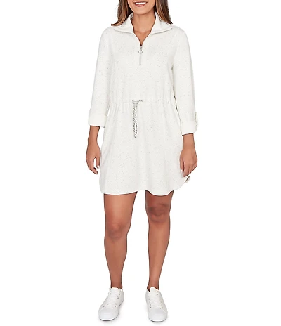 Ruby Rd. Soft Speckled Knit Drawstring Waist Quarter-Zip Dress