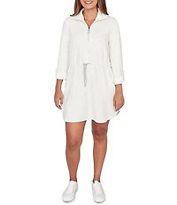 Ruby Rd. Soft Speckled Knit Drawstring Waist Quarter-Zip Dress