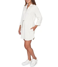 Ruby Rd. Soft Speckled Knit Drawstring Waist Quarter-Zip Dress