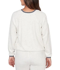 Ruby Rd. Soft Speckled Knit Stripe Trim Top