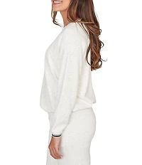 Ruby Rd. Soft Speckled Knit Stripe Trim Top