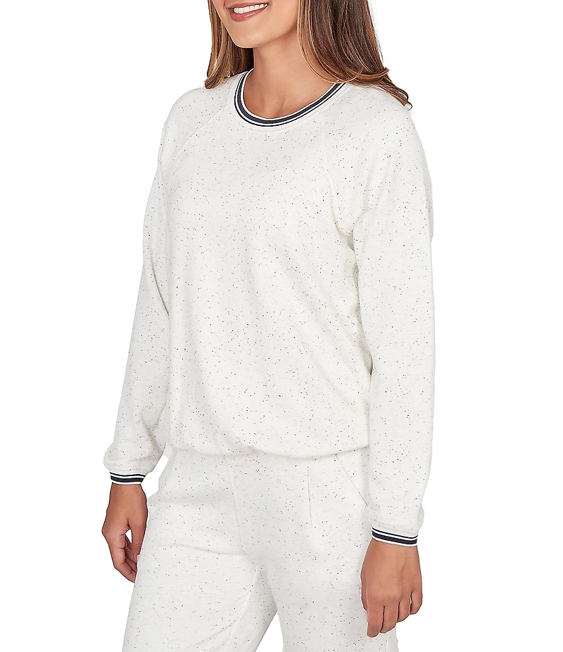 Ruby Rd. Soft Speckled Knit Stripe Trim Top