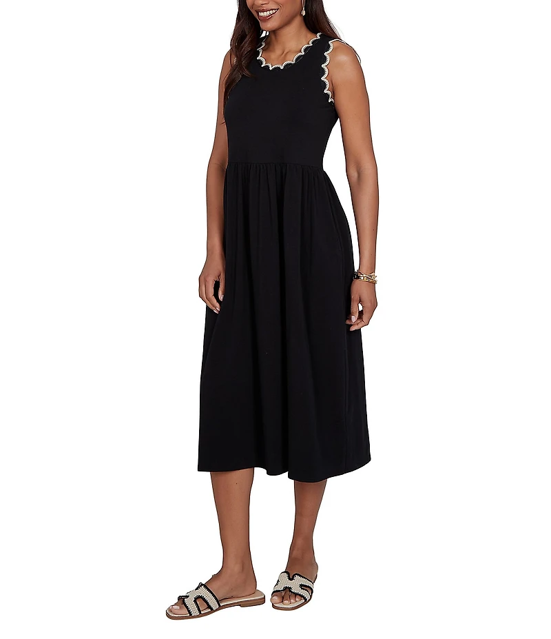 Ruby Rd. Soft Stretch Cotton Knit Crochet Scoop Neck Sleeveless A-Line Midi Dress