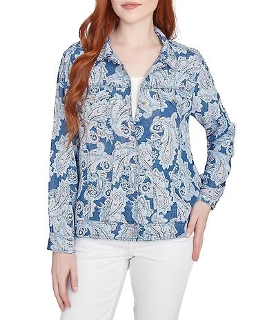 Ruby Rd. Soft Tencel™ Paisley Print Point Collar Long Sleeve Button-Front Jacket