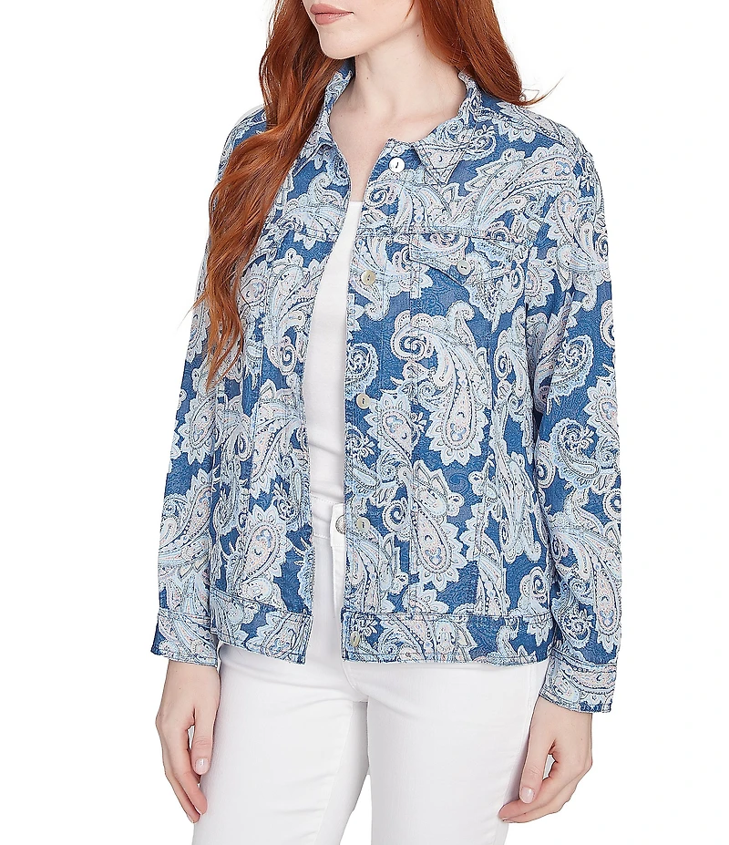 Ruby Rd. Soft Tencel™ Paisley Print Point Collar Long Sleeve Button-Front Jacket