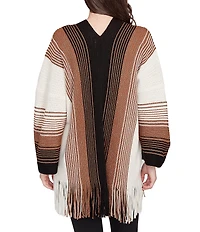 Ruby Rd. Soft Textured Striped 3/4 Sleeve Fringe Hem Open-Front Cardigan