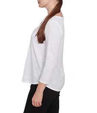 Ruby Rd. Solid Paisley Floral Textured Knit Double Bar Detail Top