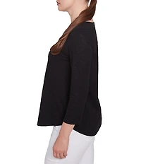 Ruby Rd. Solid Paisley Floral Textured Knit Double Bar Detail Top