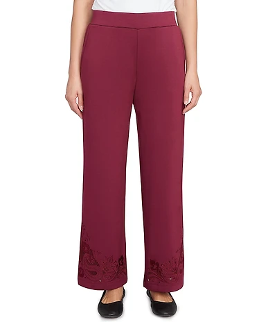 Ruby Rd. Solid Scuba Embroidered Wide Leg Pull-On Pants