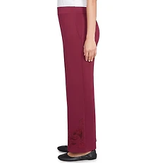 Ruby Rd. Solid Scuba Embroidered Wide Leg Pull-On Pants