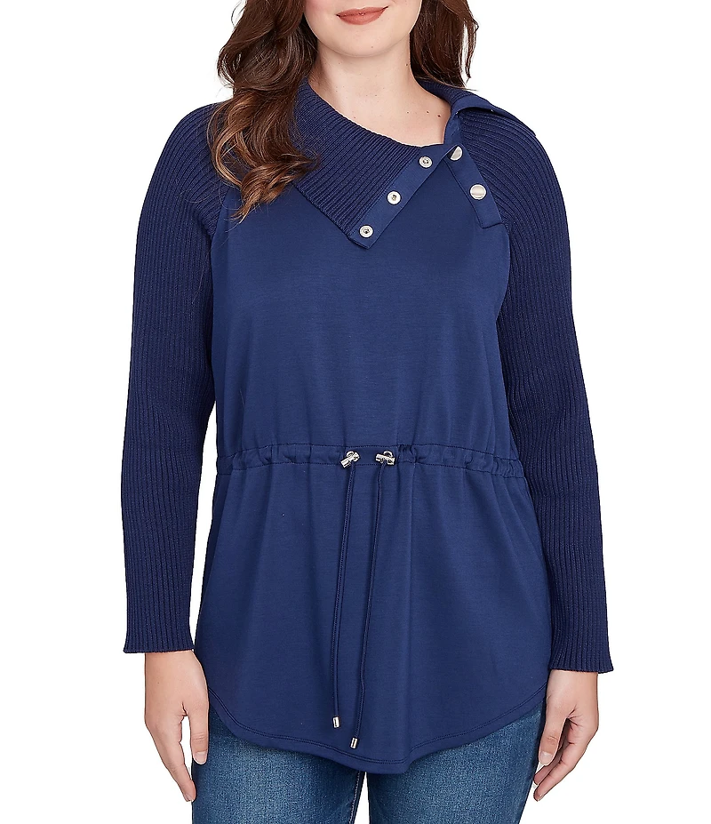 Ruby Rd. Solid Scuba Snap Cowl Neck Long Sleeve Top