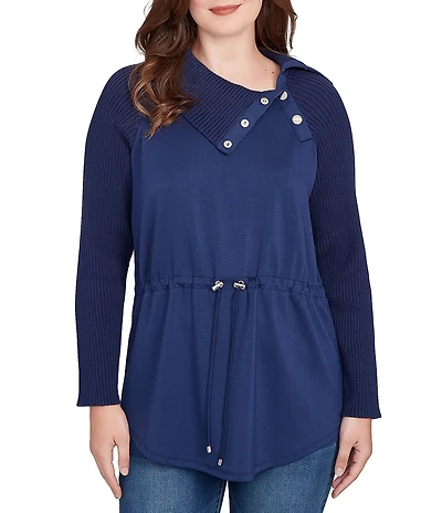 Ruby Rd. Solid Scuba Snap Cowl Neck Long Sleeve Top