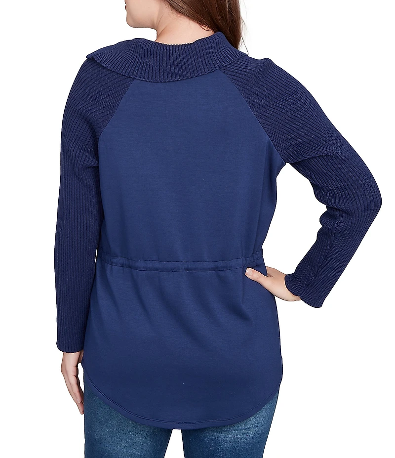 Ruby Rd. Solid Scuba Snap Cowl Neck Long Sleeve Top