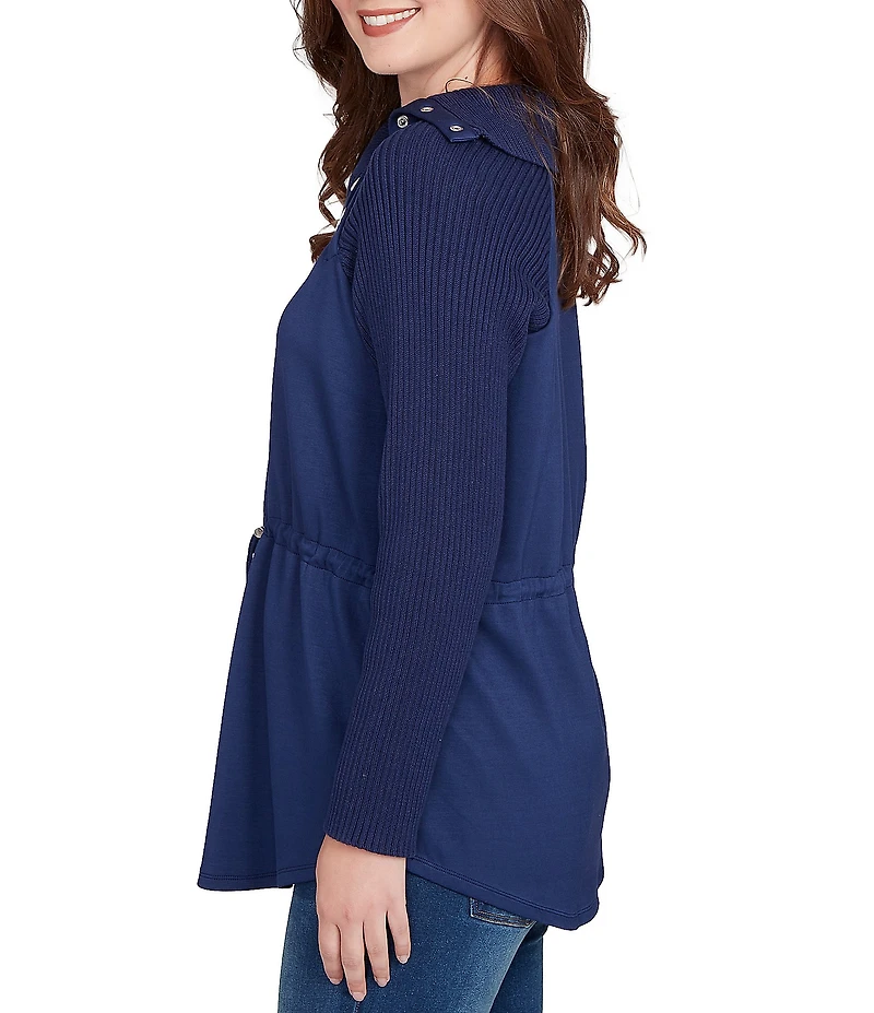 Ruby Rd. Solid Scuba Snap Cowl Neck Long Sleeve Top
