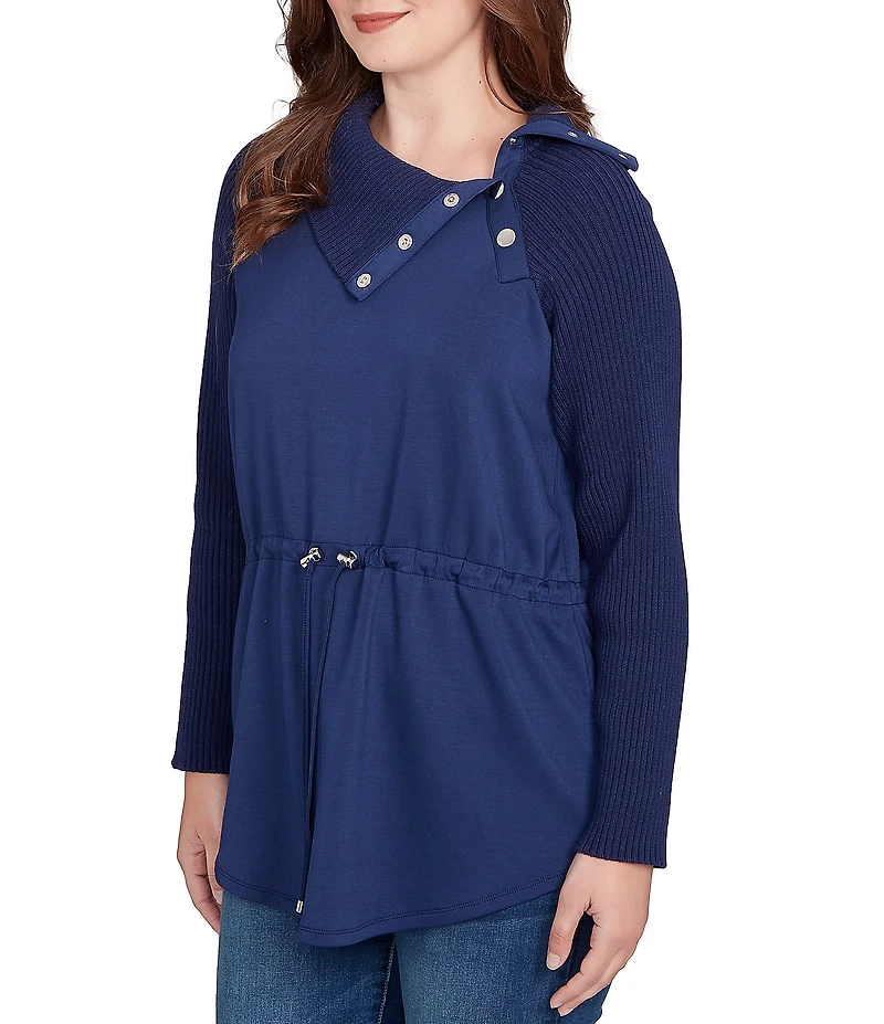 Ruby Rd. Solid Scuba Snap Cowl Neck Long Sleeve Top