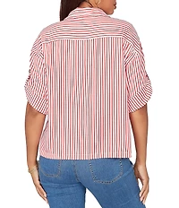 Ruby Rd. Spliced Stripe Spread Collar 3/4 Roll-Tab Sleeve Button-Front Jacket
