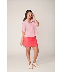 Ruby Rd. Spliced Stripe Spread Collar 3/4 Roll-Tab Sleeve Button-Front Jacket