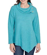 Ruby Rd. Split Cowl Neck Long Sleeve Asymmetric Hem Top