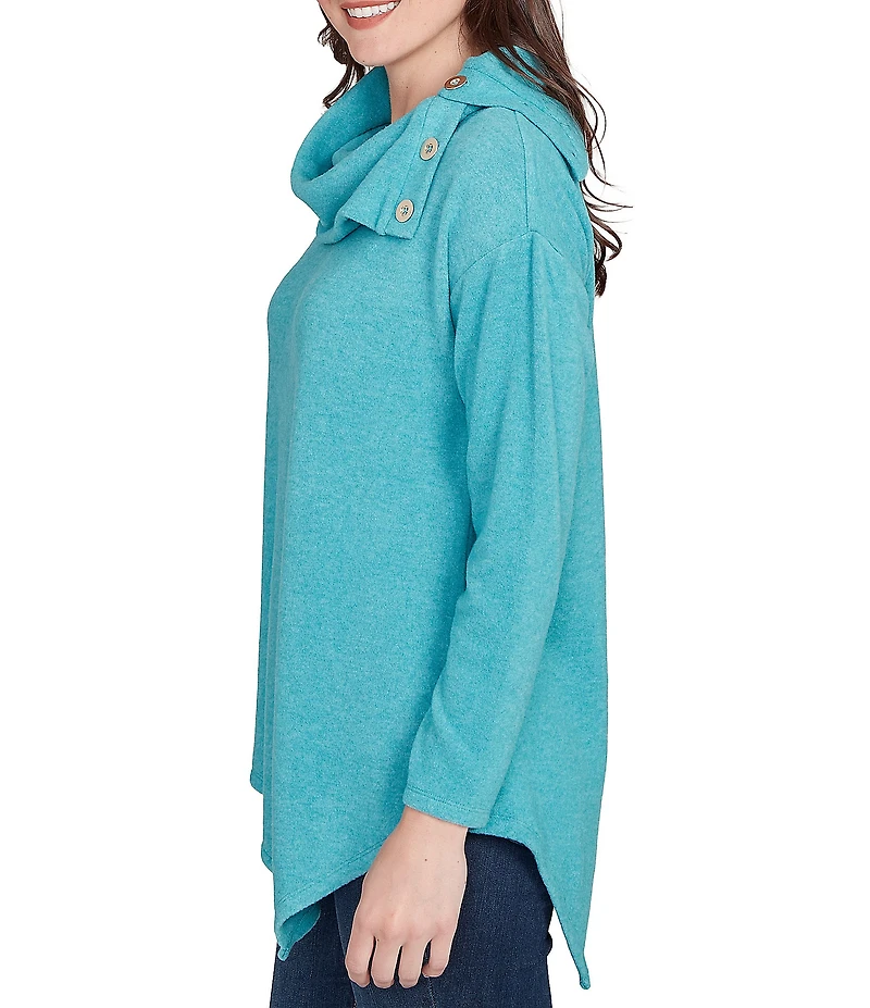 Ruby Rd. Split Cowl Neck Long Sleeve Asymmetric Hem Top