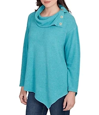 Ruby Rd. Split Cowl Neck Long Sleeve Asymmetric Hem Top