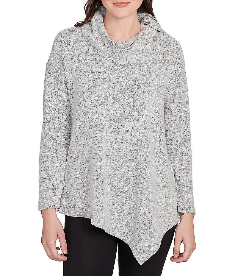 Ruby Rd. Split Cowl Neck Long Sleeve Asymmetric Hem Top