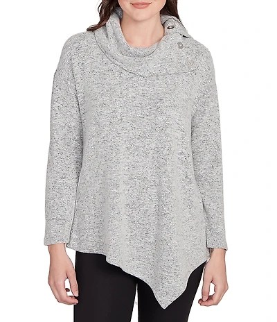Ruby Rd. Split Cowl Neck Long Sleeve Asymmetric Hem Top