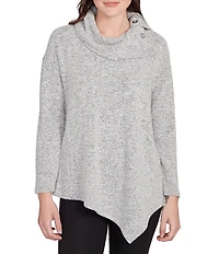 Ruby Rd. Split Cowl Neck Long Sleeve Asymmetric Hem Top