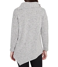 Ruby Rd. Split Cowl Neck Long Sleeve Asymmetric Hem Top