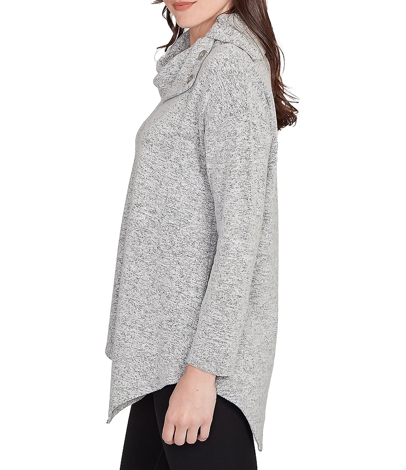 Ruby Rd. Split Cowl Neck Long Sleeve Asymmetric Hem Top