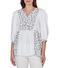 Ruby Rd. Split V-Neck 3/4 Sleeve Sharkbite Hem Flowy Top