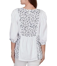 Ruby Rd. Split V-Neck 3/4 Sleeve Sharkbite Hem Flowy Top