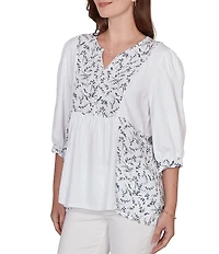 Ruby Rd. Split V-Neck 3/4 Sleeve Sharkbite Hem Flowy Top