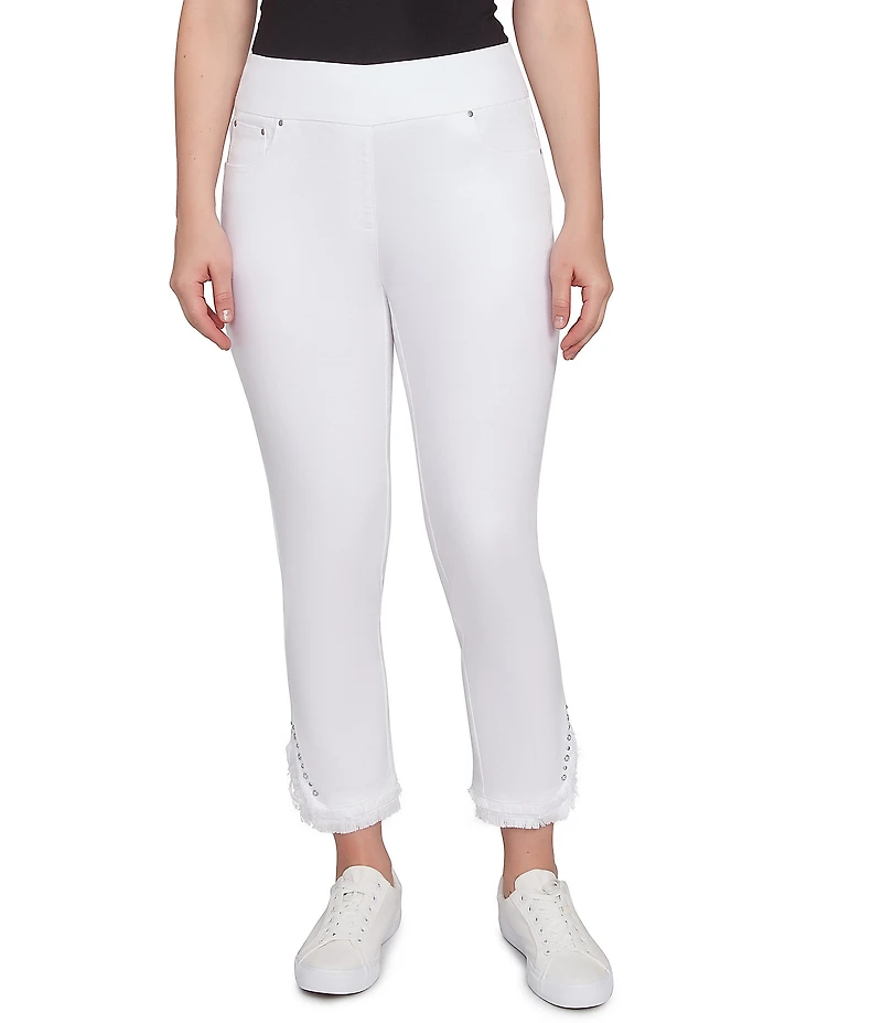 Ruby Rd. Straight Leg Embellished Fringe Hem Detail Pull-On Pants