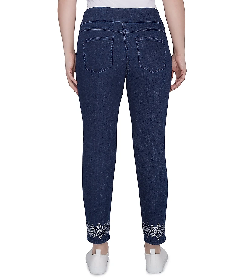 Ruby Rd. Straight Leg Printed Hem Pull-On Ankle Jeans