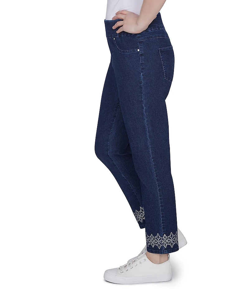 Ruby Rd. Straight Leg Printed Hem Pull-On Ankle Jeans
