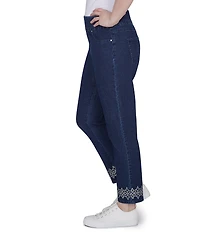 Ruby Rd. Straight Leg Printed Hem Pull-On Ankle Jeans