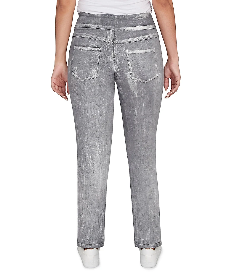 Ruby Rd. Stretch Cotton-Blend Straight Slim Leg Metallic Denim Pull-On Jeans