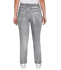 Ruby Rd. Stretch Cotton-Blend Straight Slim Leg Metallic Denim Pull-On Jeans