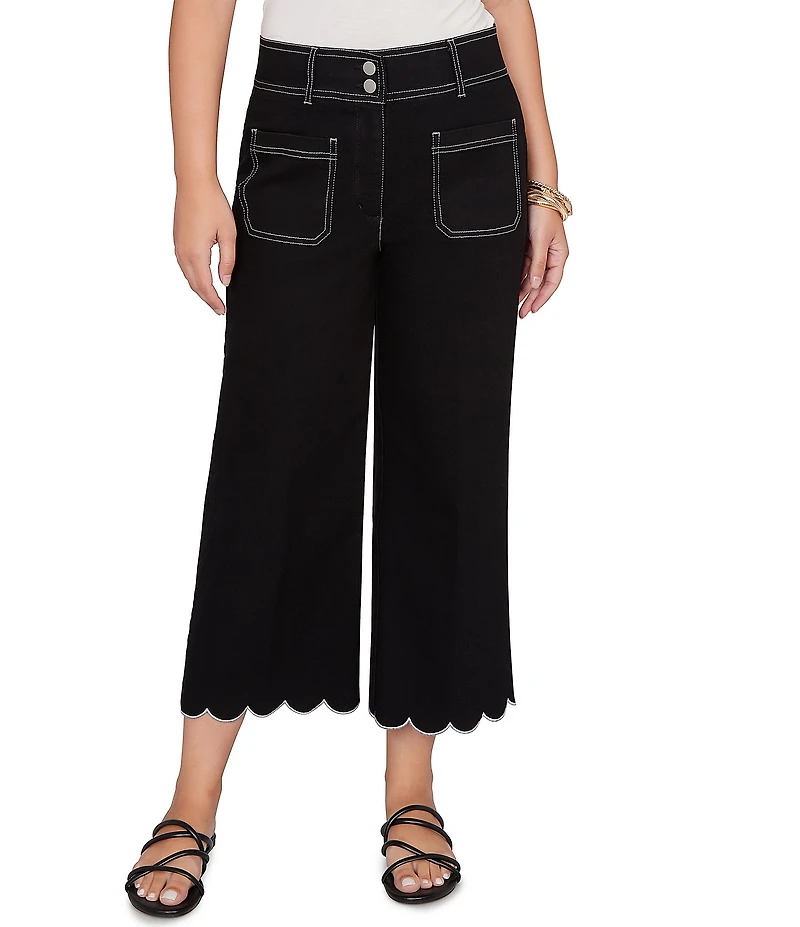 Ruby Rd. Stretch Denim Patch Pocket Scalloped Hem Cropped Pants