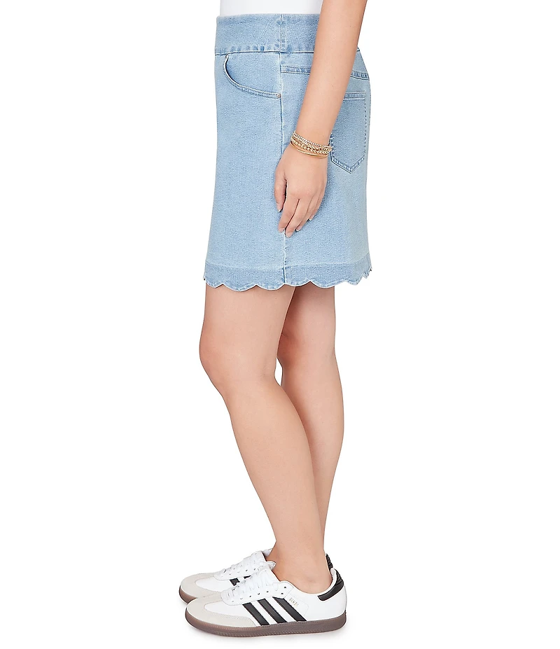 Ruby Rd. Stretch Denim Scalloped Hem Pull-On Skort