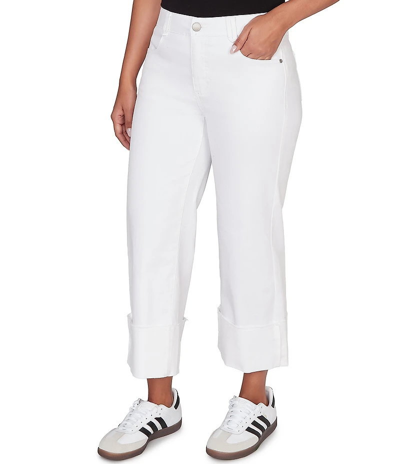 Ruby Rd. Stretch Denim Wide Leg Rolled Cuff Hem Jeans