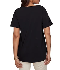 Ruby Rd. Stretch Knit Embroidered Floral Boat Neck Short Sleeve Tee