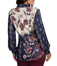 Ruby Rd. Stretch Twill Garden Floral Point Collar Long Sleeve Button Front Shirt