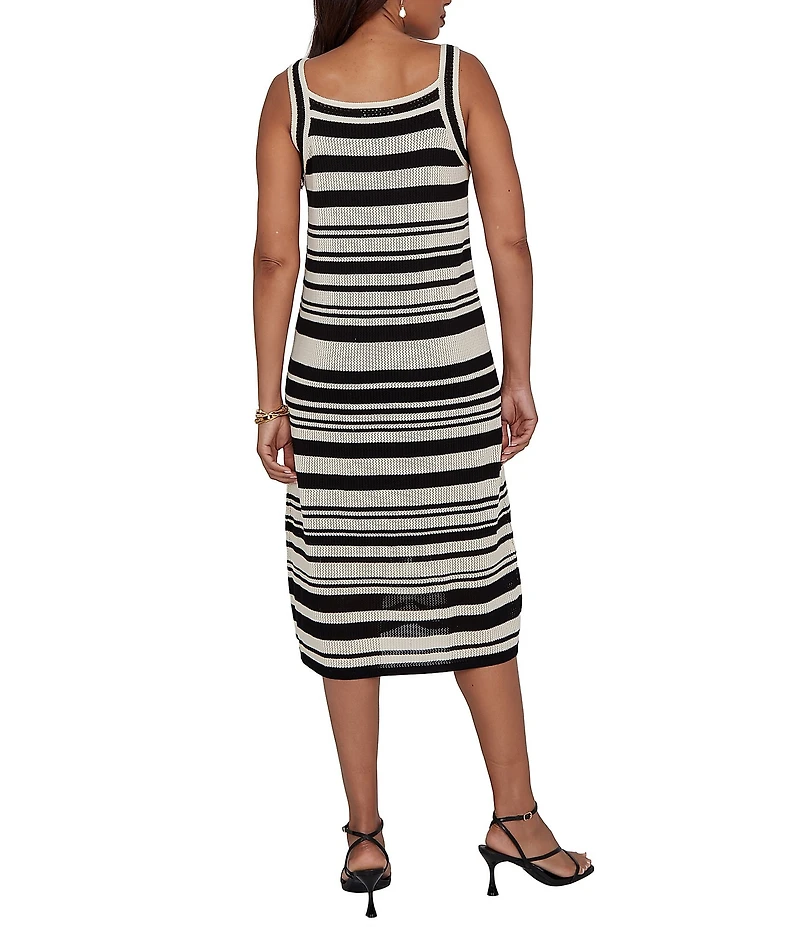 Ruby Rd. Striped Mesh Stitch Woven Square Neck Sleeveless Sheath Midi Dress