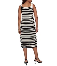 Ruby Rd. Striped Mesh Stitch Woven Square Neck Sleeveless Sheath Midi Dress