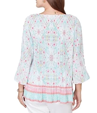 Ruby Rd. Tapestry Border Print V-Neck 3/4 Sleeve Blouse