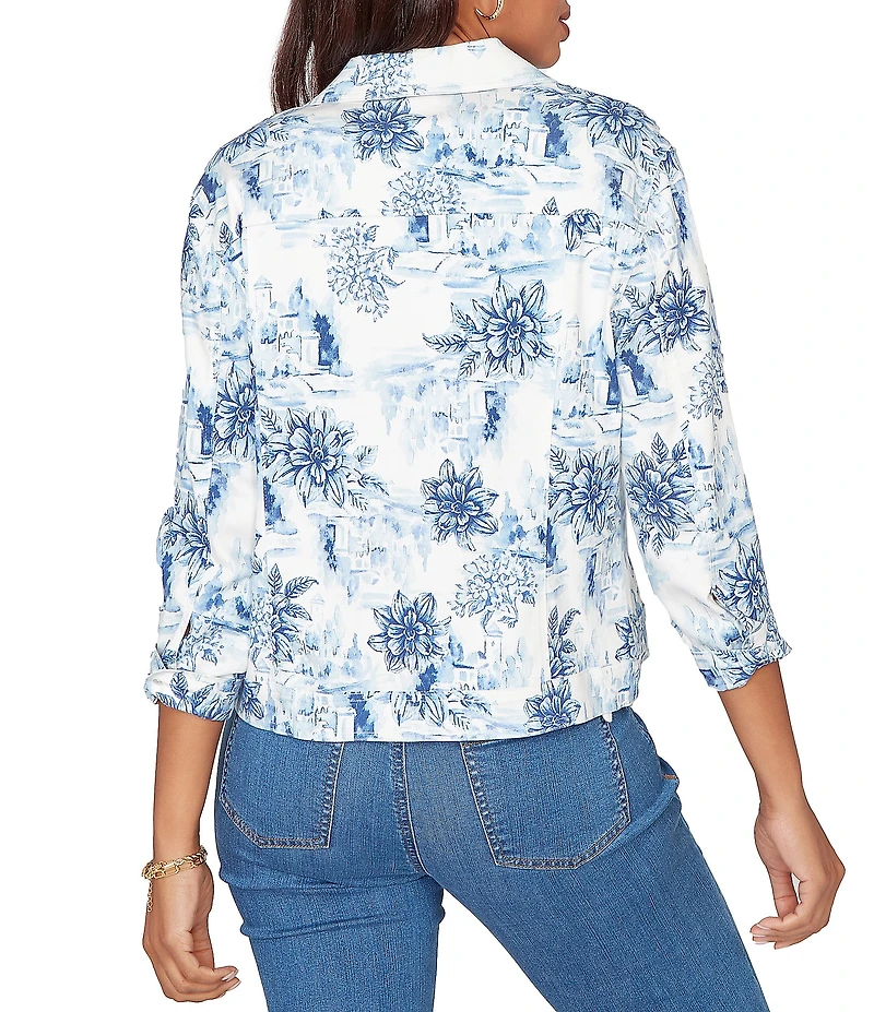 Ruby Rd. Tencel™ Toile Print Point Collar Bracelet Roll Sleeve Button-Front Jacket